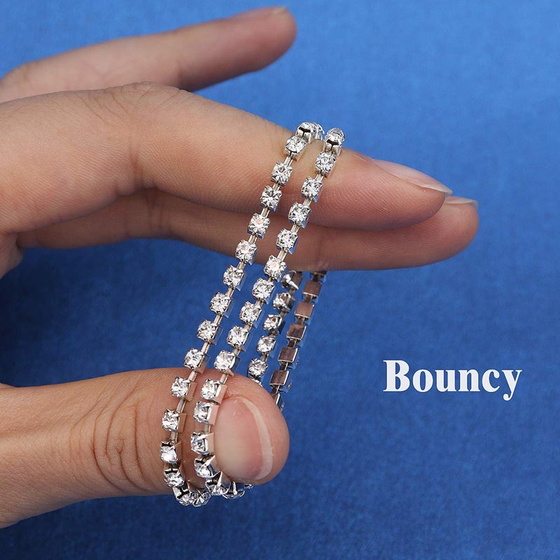 Suyi Crystal Ankle Bracelet for Women Diamond Tennis Stretch Anklets Elastic Foot Chain 3Pcs Silver - Image 4